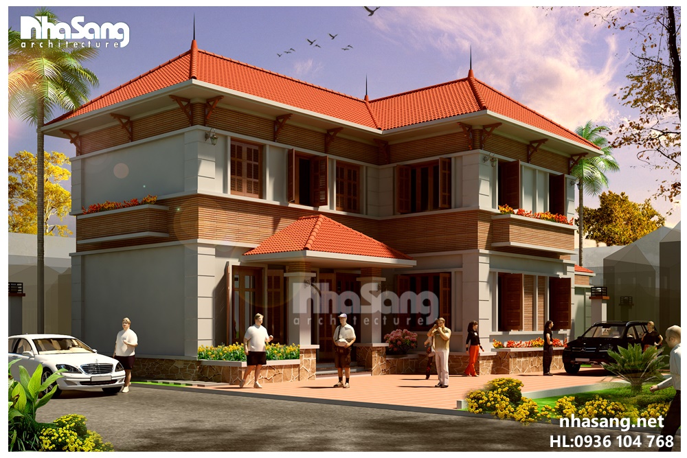 mẫu thiết kế nhà biệt thự vườn 2 tầng hình chữ l